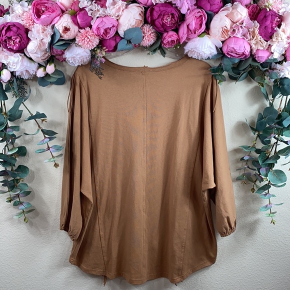 •easel• Tan {100% COTTON} Heavyweight long-sleeved Shirt w/ Front Fringe Detail - Picture 13 of 13